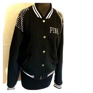 Pink studded shoulder varsity jacket. Size medium